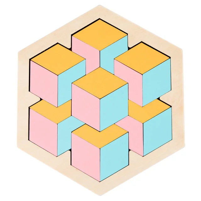 Montessori Wooden Toys 3D Jigsaw Puzzle Tangram Math Toys Baby Hand Grasp Board Shape Match Puzzle Educational Toys for Kids