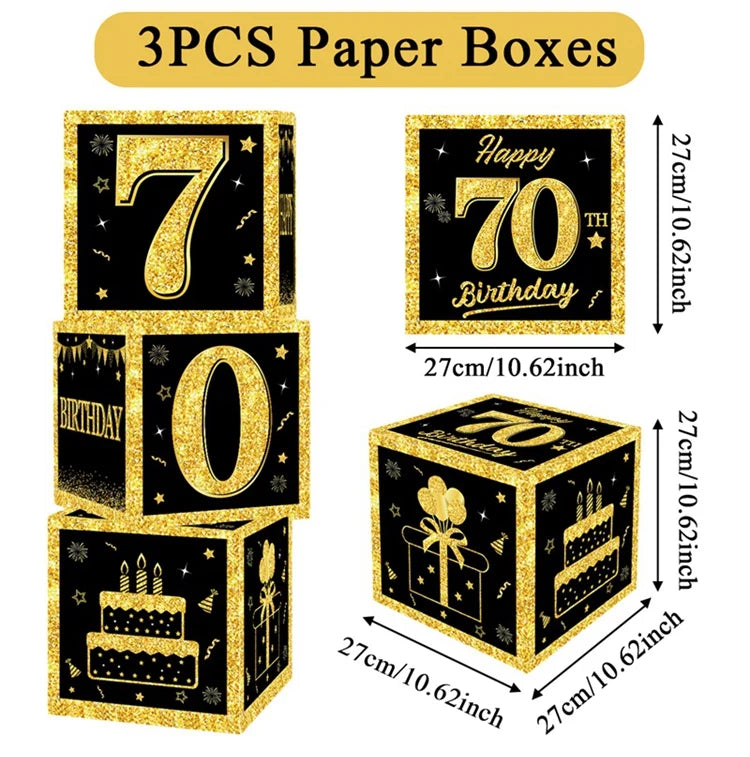 Gold Black Birthday Number Paper Boxes 18 30 40 50 60 70 75 80 Year Old Birthday Party Decoration Adult Birthday Party Supplies