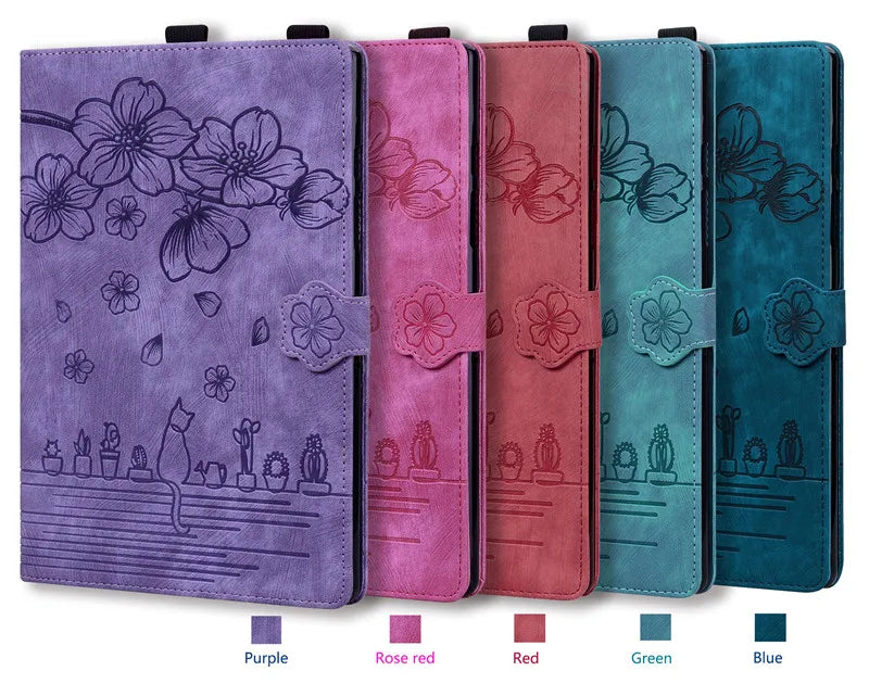 For Samsung Galaxy Tab S7 FE 12.4 Tablet Case Cute Cat Flower Funda For Galaxy Tab S10 Plus S9 FE S7 S8+ A9 Plus 11 12.4 Cover
