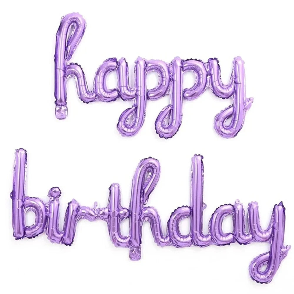 2pcs/set Happy Birthday Balloons Pink Purple Aluminium Foil Balloon Birthday Party Decoration Suppries Home DIY Accessories Prop