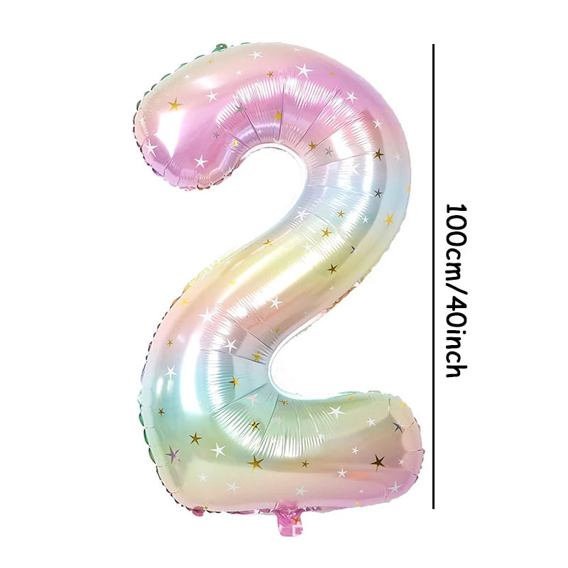 1pc 40inch Pastel Rainbow Number Foil Balloons Star Sky Gradient Digital Balloon Kids Birthday Party Decorations Helium Ball