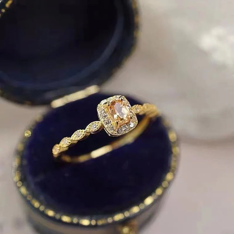 Unique Orange Cubic Zirconia Rings Silver Color/Gold Color 2023 New Wedding Rings for Women Temperament Elegant Jewelry