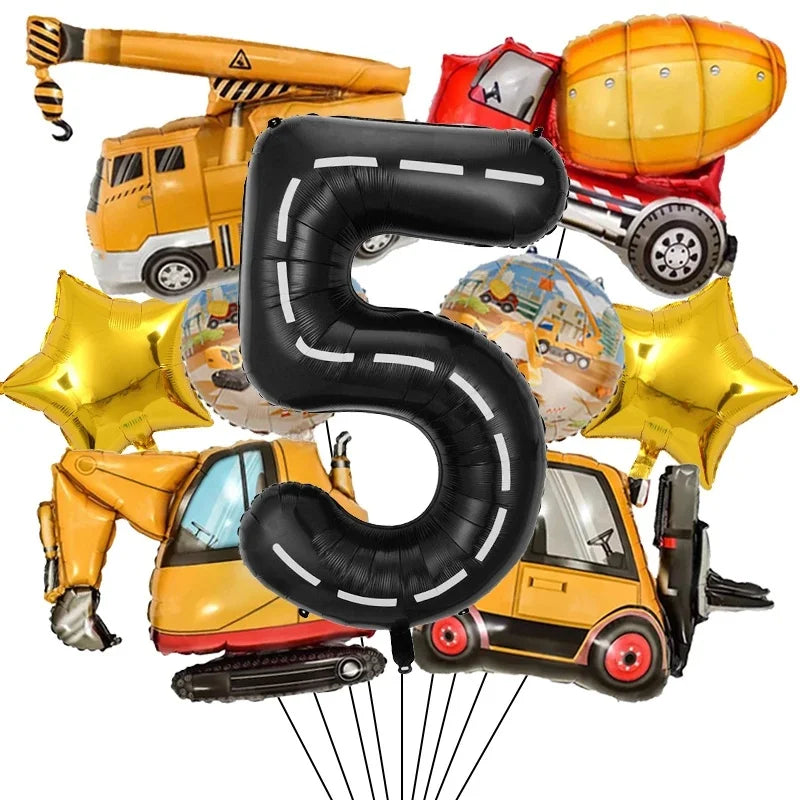 Architectural Birthday Party Decoration, 9 Pieces of Architectural Birthday Numbers Aluminum Foil Balloons Suitable for Architectural Trucks Birthday Architectural Theme Party Supplies