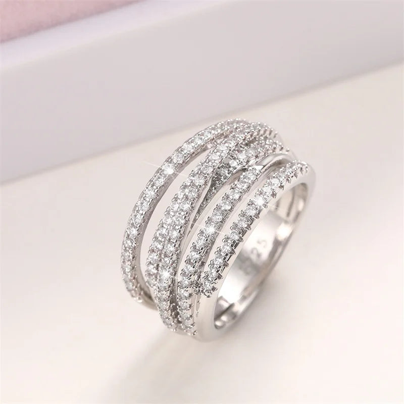 Fashion Multi-Layered Cross Finger Ring with Dazzling CZ Stone Daily Wear Statement Rings for Women Party Jewelry 2022