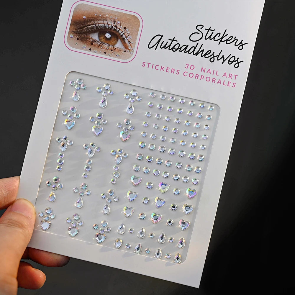1Pcs Face Diamond Gem Sticker 5D Colorful Rhinestone Tattoo Eyeshadow Stickers fo Festival Nail Body Makeup Bling Jewel DIY Deco