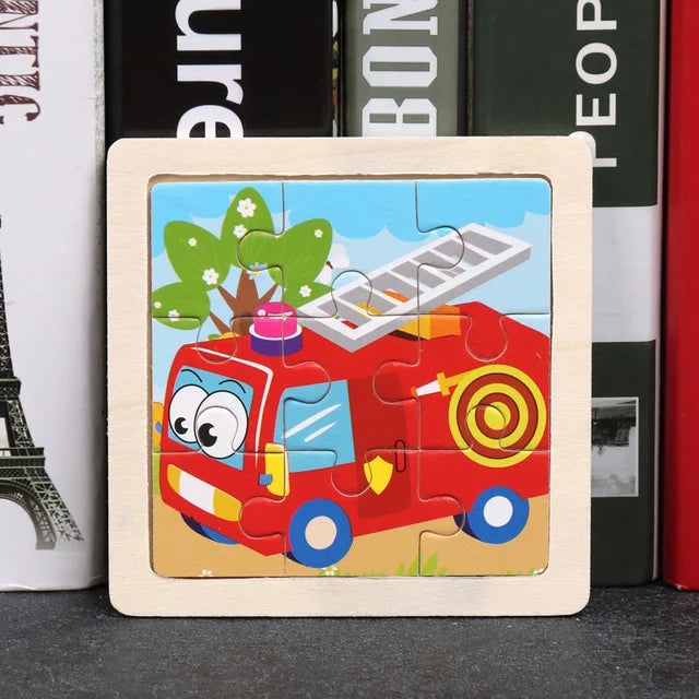 Baby Wooden Toys 11x11cm Jigsaw 3d Puzzle Cartoon Animal Traffic Wooden Puzzle Game Montessori Educational Toys For Children
