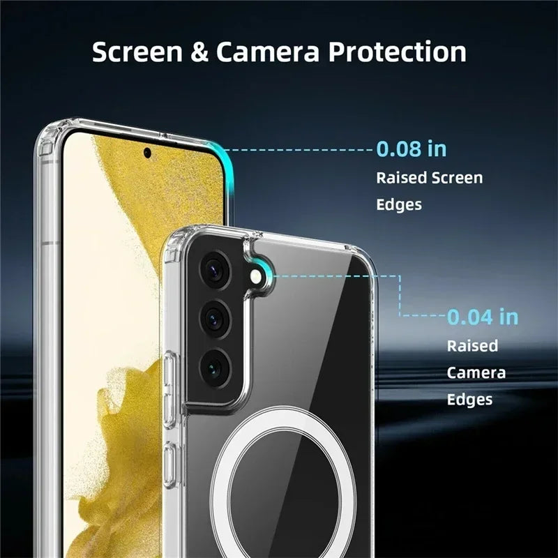 Original Magsafe Magnetic Case for Samsung Galaxy S25 24+ 21 FE S22 Plus S23 Ultra Plus Wireless Charging Shockproof Clear Cover
