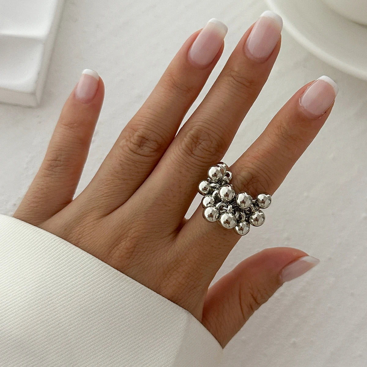 Ingemark Unique Exaggerated Large Petal Flower Rings for Women Vintage Geometric Adjustable Finger Ring Grunge Jewelry Steampunk