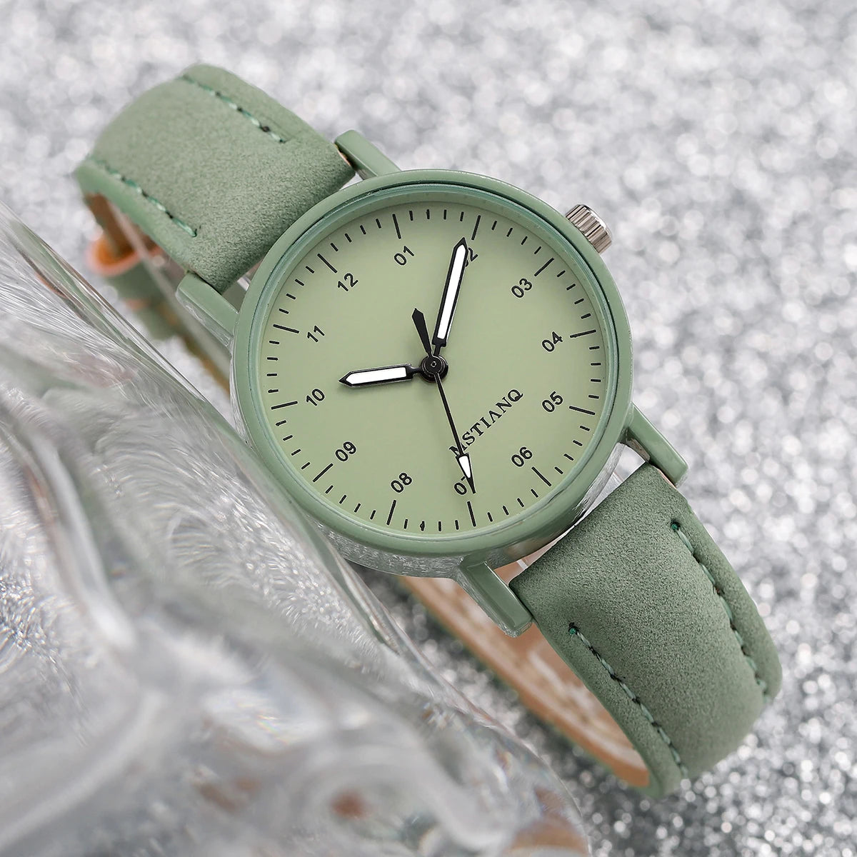 2PCS/Set Women's Watch Fashion Arabic Dial Leather Band Quartz Watches Flower Bracelet Set Reloj Mujer Girls Clock Gift