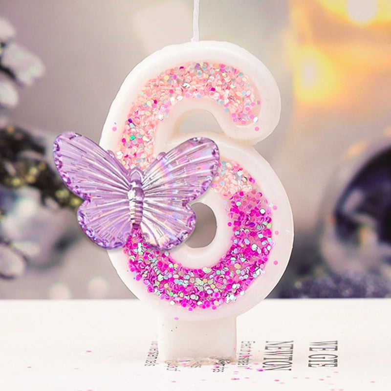 1st Birthday Candle Cake Topper Colours Creative Number 1 Candle Cute Pink Butterfly Digital Candle Birthday Wedding Party Decor