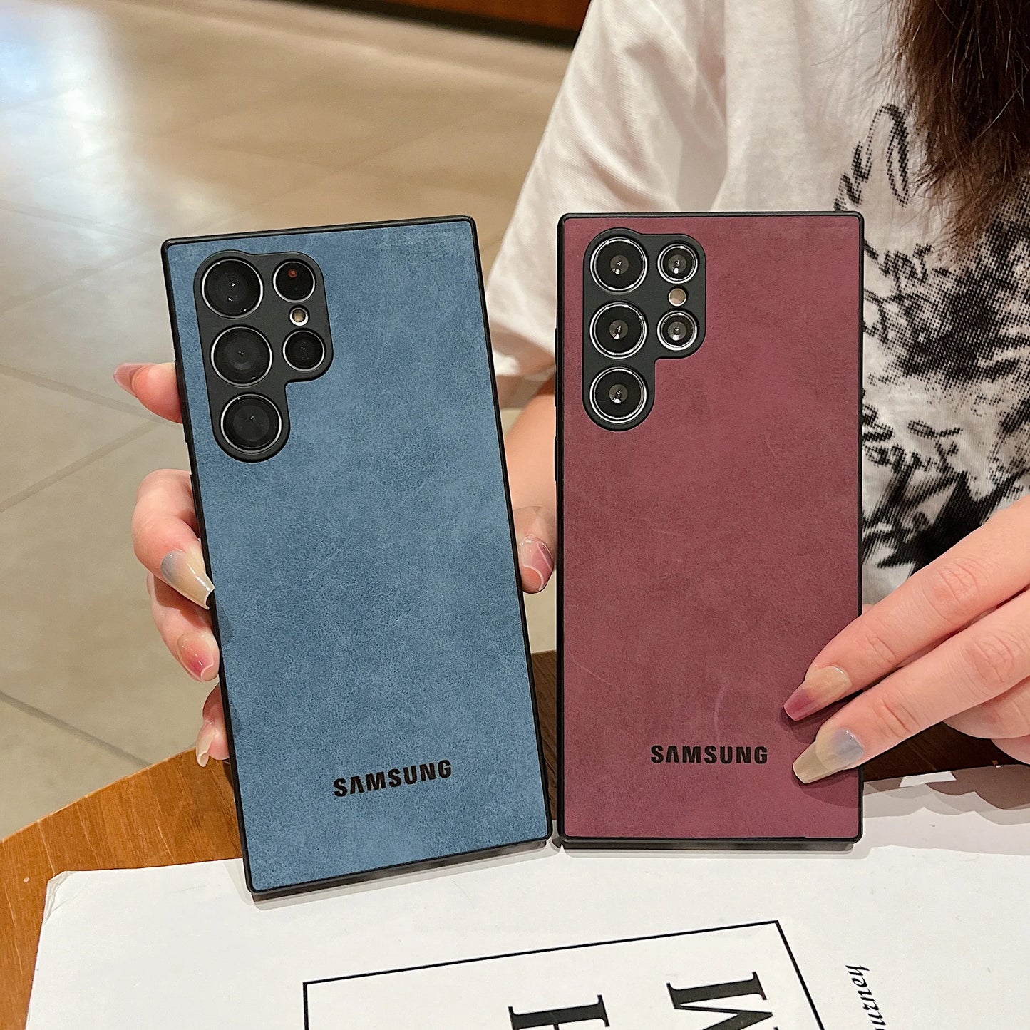 Full Lens Protector Case Samsung Galaxy S25 S24 S23 FE S22 S21 Ultra Plus Sheepskin Leather Back Cover Soft Lambskin Shockproof
