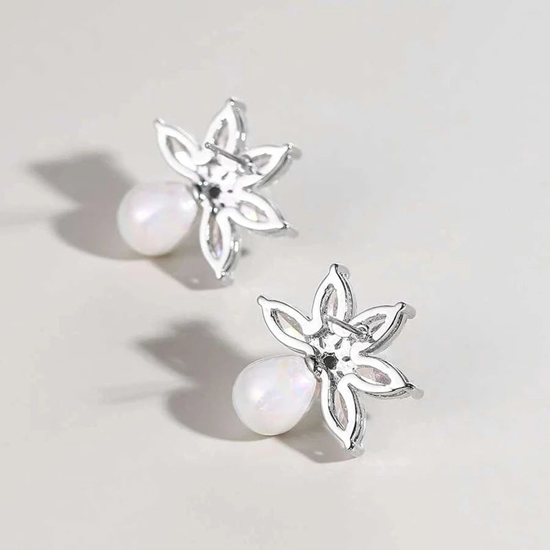 Graceful Lady Engagement Earrings Luxury Simulated Pearl Jewelry Sweet Female Wedding Accessories with Bright Zirconia