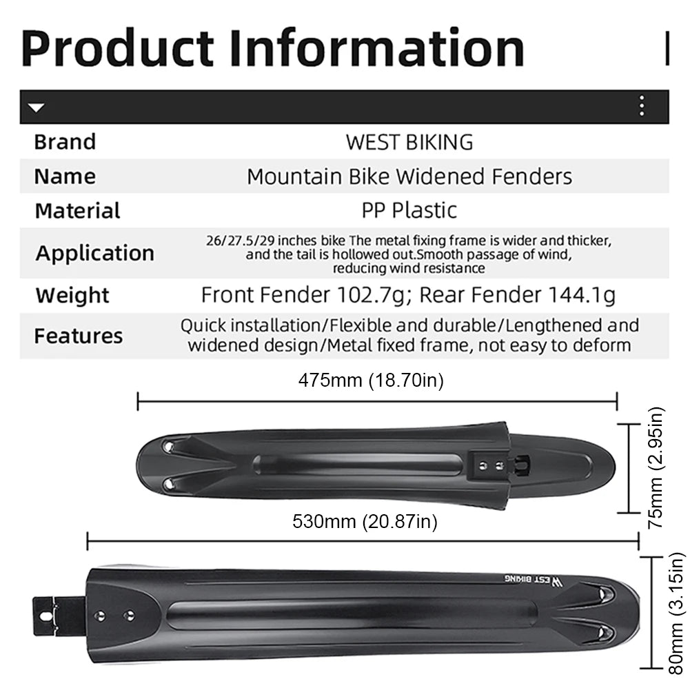 2Pcs Bike Fenders Mudguard Dustproof Cycling Splash Guard Universal Bicycle Mudguard Splash Proof for Mountain Bike