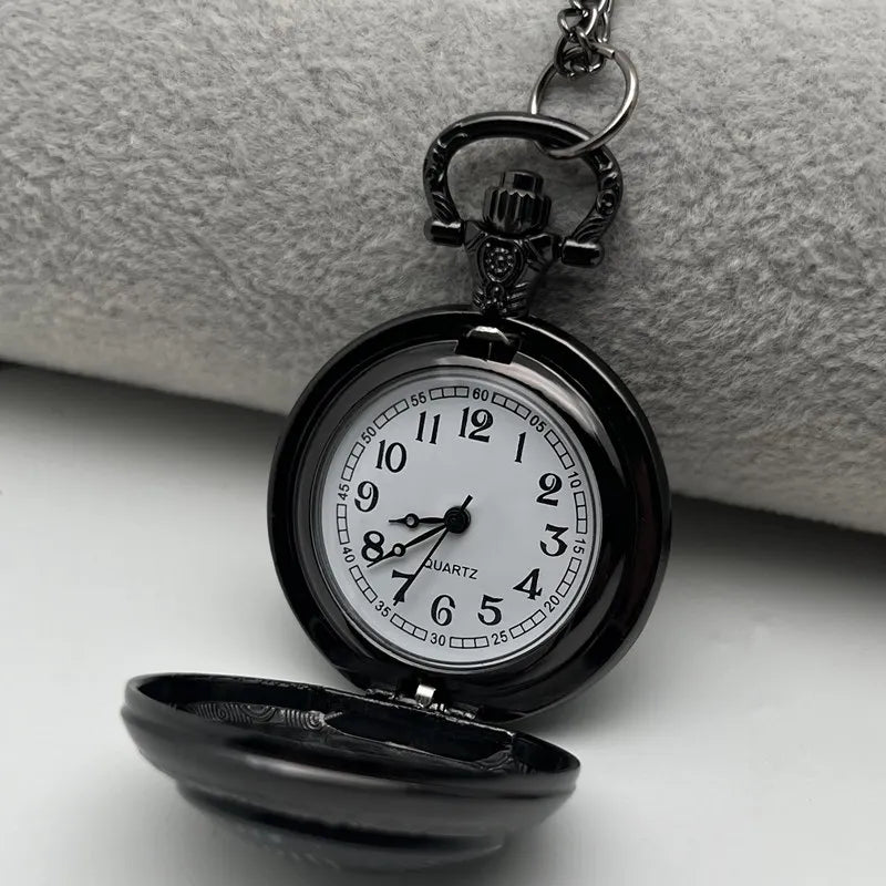 Vintage-Style Clever Crow Exquisite Pocket Watch - Quartz Movement, Round Dial, Unique Black Necklace Souvenir Gift For Children