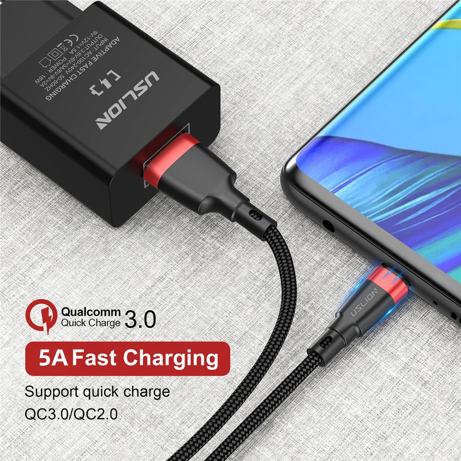 USLION 5A Micro USB Cable Fast Charger for Samsung Xiaomi LG