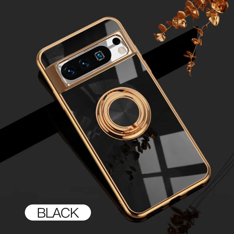 Flexbile Shockproof Plating Ring Holder Phone Case For Google Pixel 9 Pro XL 8A 8 Pro Cover Stand Back Shell Capa Funda Coque