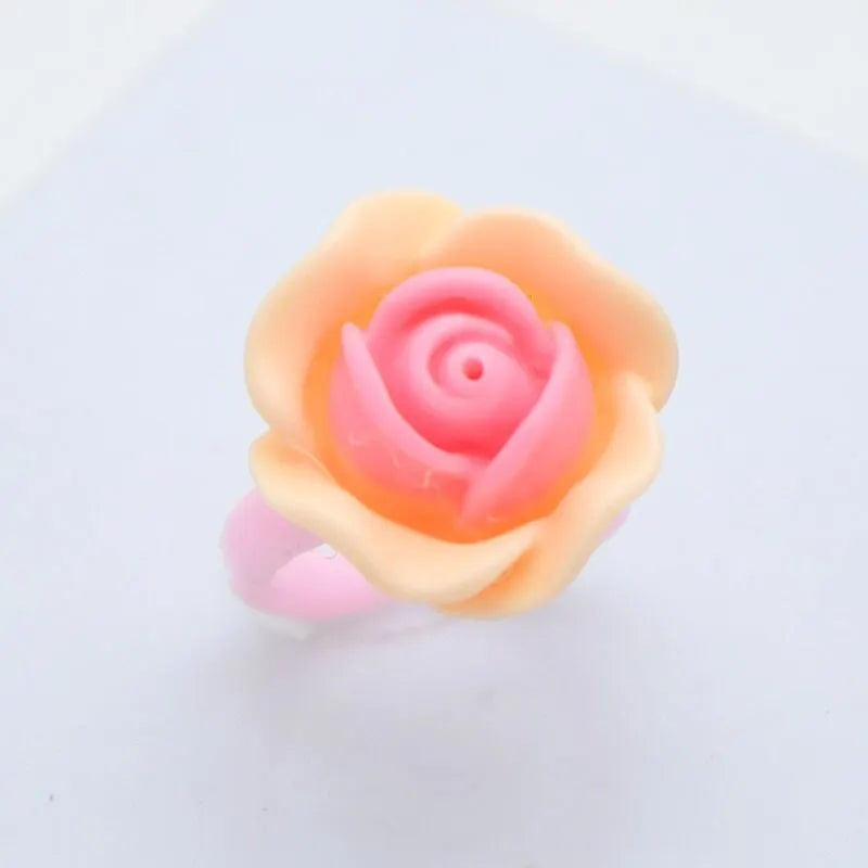 36Pcs Kids Cute Rings Resin Cartoon Jewelry Flower Shape Adjustable Ring Set Creative Accessories Girl Gifts