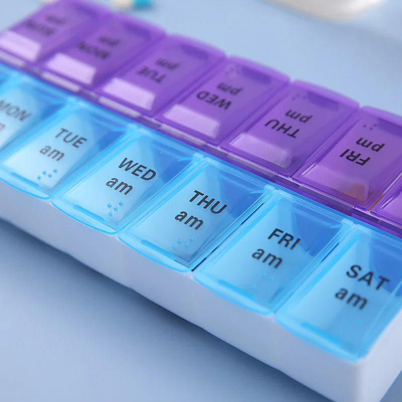 JUSTLANG Weekly 14 Grids 7 Days Pill Box Portable Travel Cases Organizer Pill Container Storage Tablets Vitamin Medicine