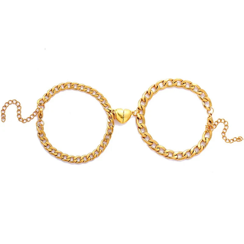 2Pcs/set Magnet Couple Bracelets Heart Attraction Bracelet Sliver Love Charm Simple Cuban Chains Key Lock Jewelry Gifts