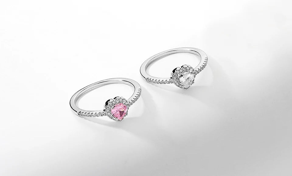 ZAKOL Exquisite Clear Pink Zircon Heart Engagement Ring for Women Charm Shiny AAA CZ Wedding Ring Jewelry Gift