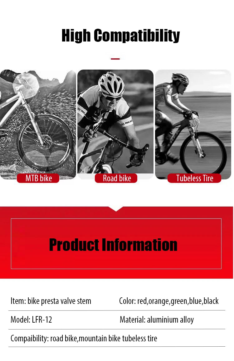 2pcs/bag Bicycle Bike Tubeless Presta Valves Stems Aluminium Alloy 40mm 44mm 48mm 60mm 80mm with Valve Core Removal Tool