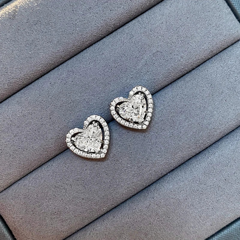Heart Shaped Cubic Zirconia Stud Earrings for Women Temperament Love Earrings Wedding Luxury Fashion Lady's Ear Jewelry