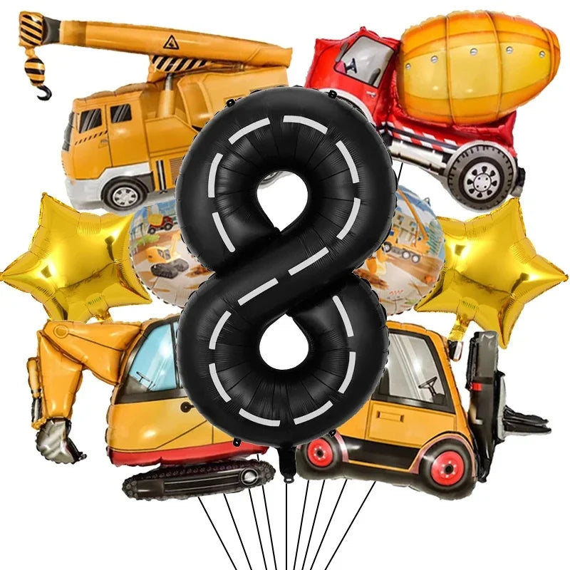 Architectural Birthday Party Decoration, 9 Pieces of Architectural Birthday Numbers Aluminum Foil Balloons Suitable for Architectural Trucks Birthday Architectural Theme Party Supplies