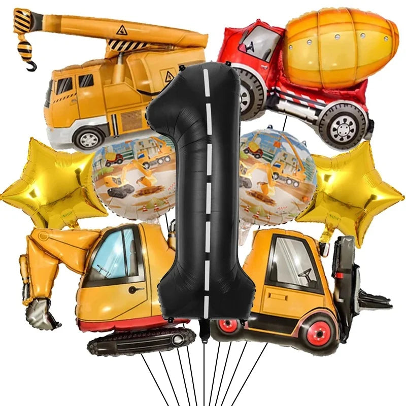 Architectural Birthday Party Decoration, 9 Pieces of Architectural Birthday Numbers Aluminum Foil Balloons Suitable for Architectural Trucks Birthday Architectural Theme Party Supplies