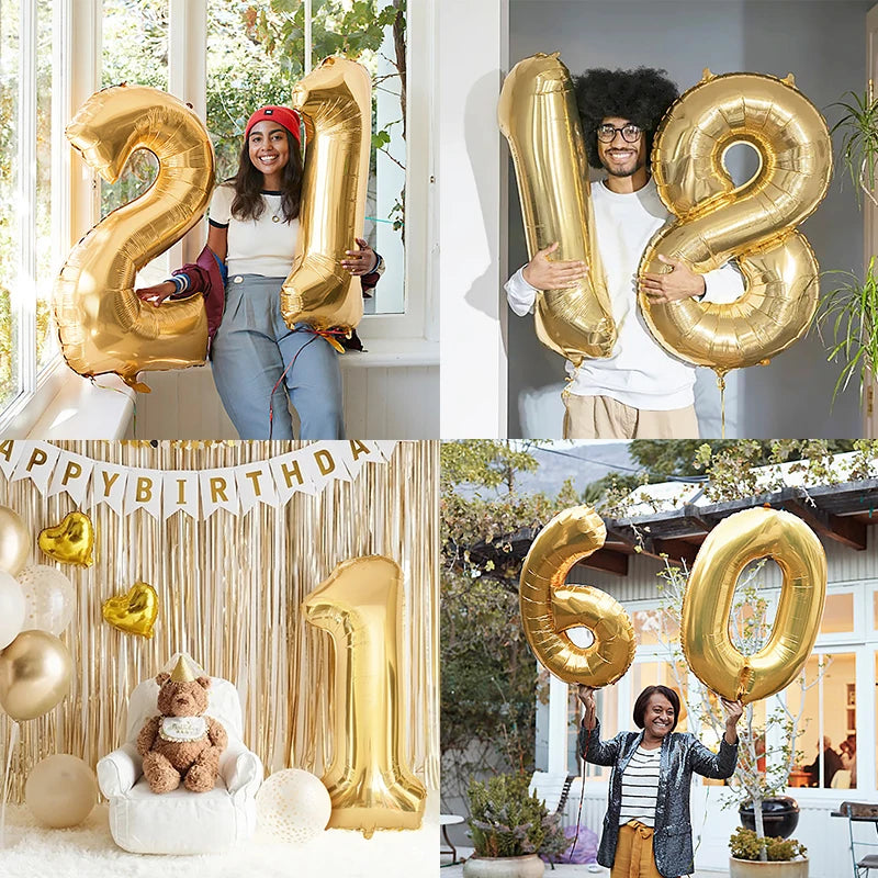 Gold Number Balloons 40 Inch Foil Balloon Adult Kids Birthday Anniversary Decoration Party Gold 0 1 2 3 4 5 6 7 8 9 Balloon