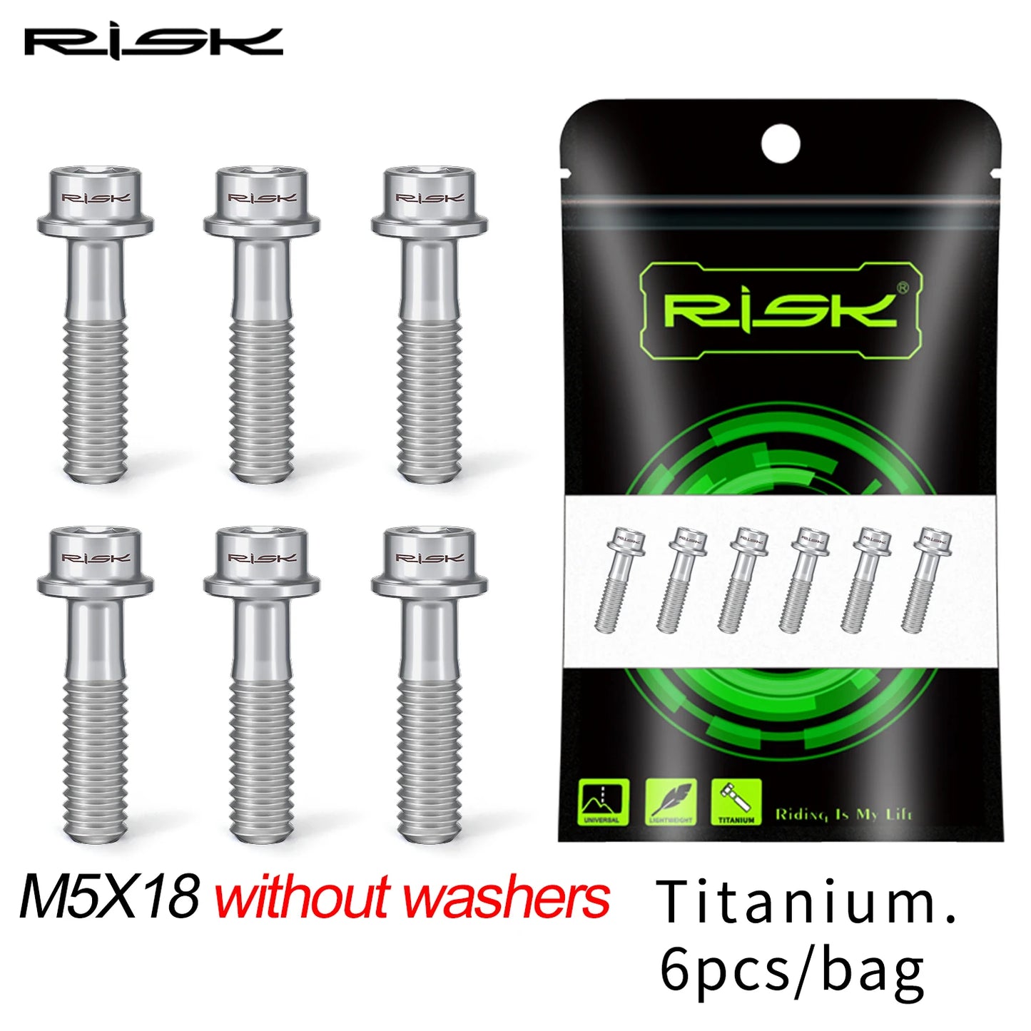 6pcs/bag RISK Bike Stem Bolts Bicycle Handlebar Fixing Screws Titanium Alloy M5x16 M5x18 M5X20 Wish Washers Hex Socket Head