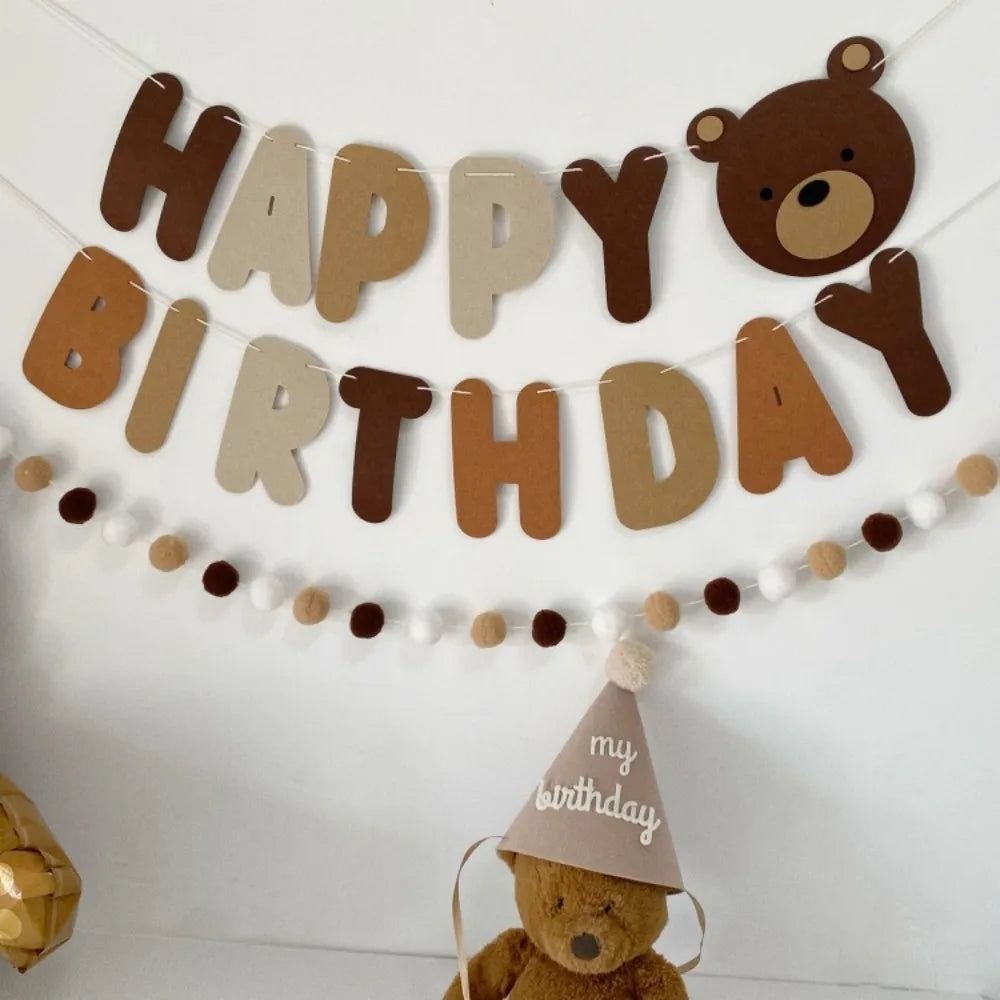 1 Set Of Brown Bear Birthday Banner, Party Decoration Banner, Non-woven Birthday Letter Banner