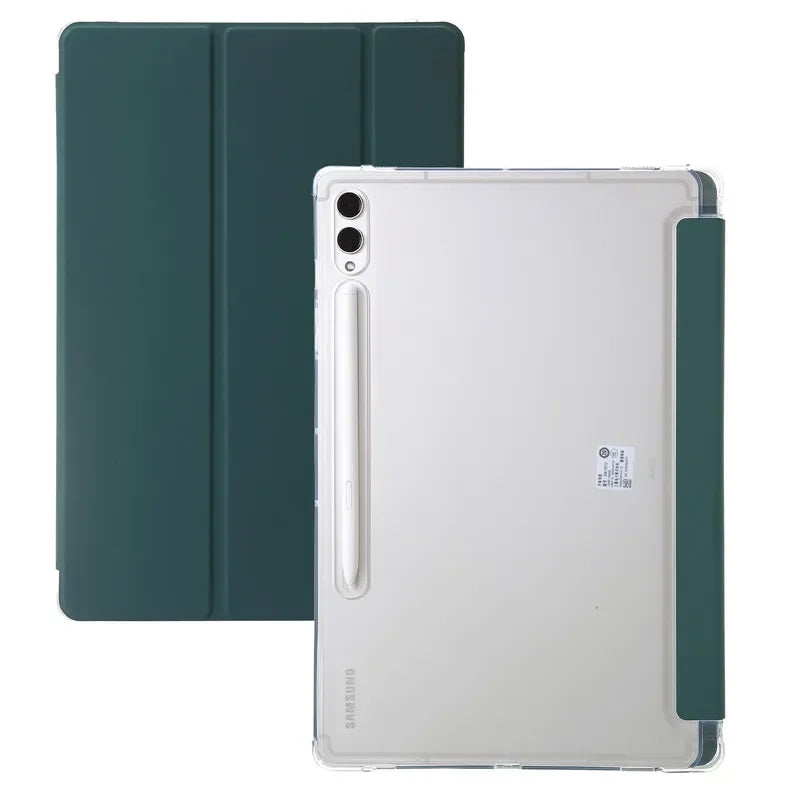 For Samsung Tab S7 FE S8 S10 S9 Plus Case with Pencil Holder Trifold Acrylic Clear Back Hard Cover For Galaxy Tab S9 FE S8 Case