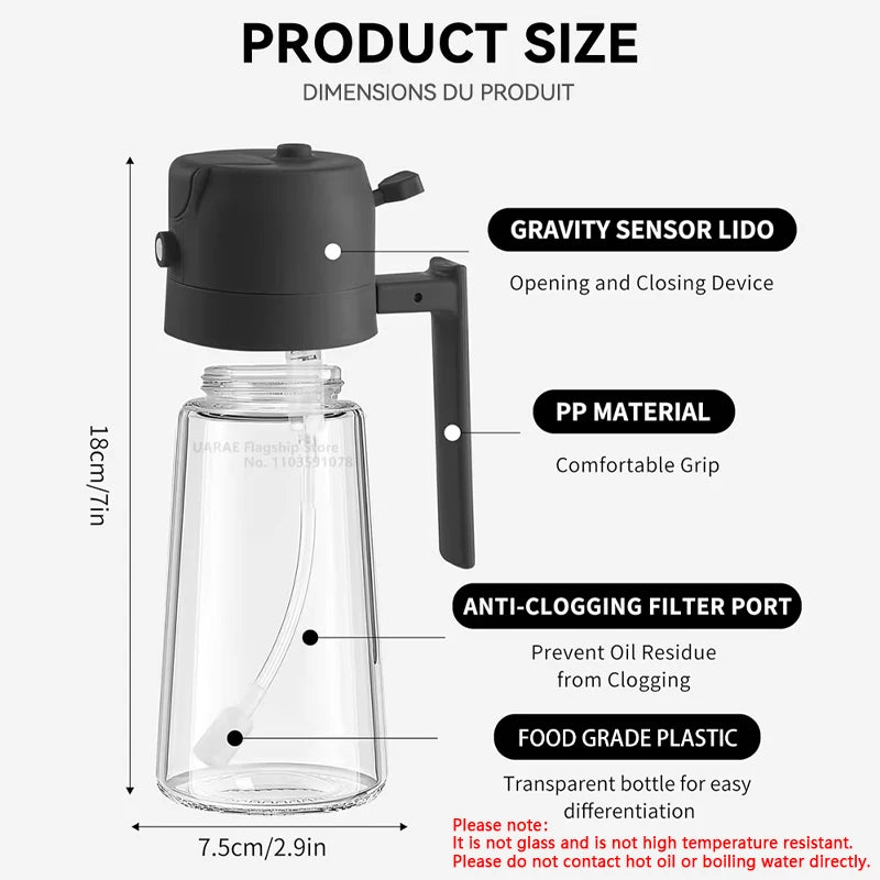 500mL Oil Empty Bottle 2in1 Sprayer & Pourer Plastic Oil Container Kitchen Cooking Oil Dispenser Vaporizer Cruet for Camping BBQ