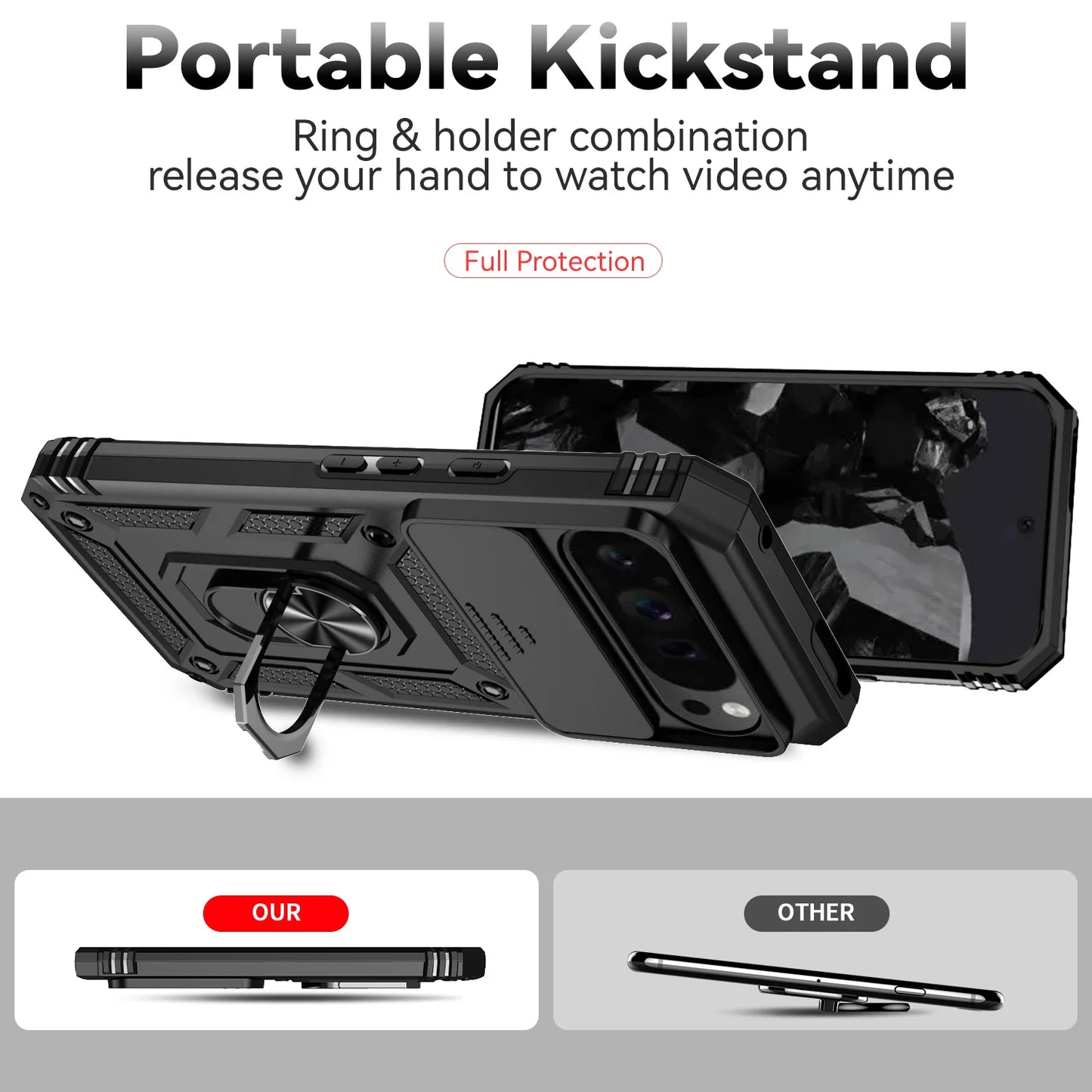 Shockproof Hybrid Dual Layer Magnetic Metal Ring stand Case For Google Pixel 9 8 7 Pro 6 6A 7A Slide Camera Lens Protetion Cover