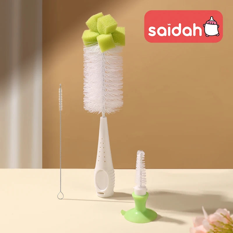 SAIDAH Simple Nylon Sponge Suction Feeding Bottle Nipple Pacifier Brush Set Water Sippy Vacuum Cup Cleaning(2 in 1)