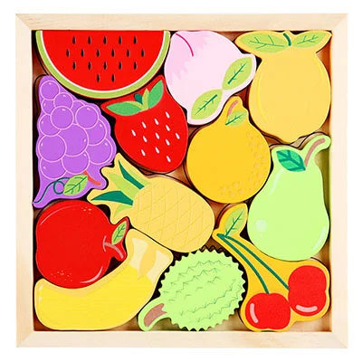 Montessori Wooden Toys 3D Jigsaw Puzzle Tangram Math Toys Baby Hand Grasp Board Shape Match Puzzle Educational Toys for Kids