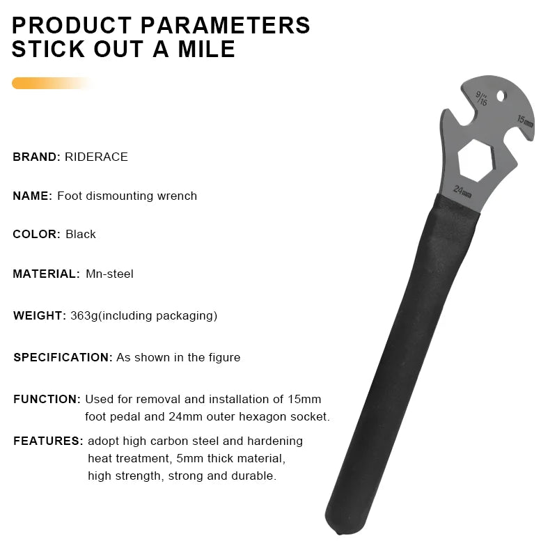 Bicycle Pedal Wrench Extra Long Handle MTB Road Mountain Bike Pedals Install Remover Removal Replace Repair Tool Spanner 15mm