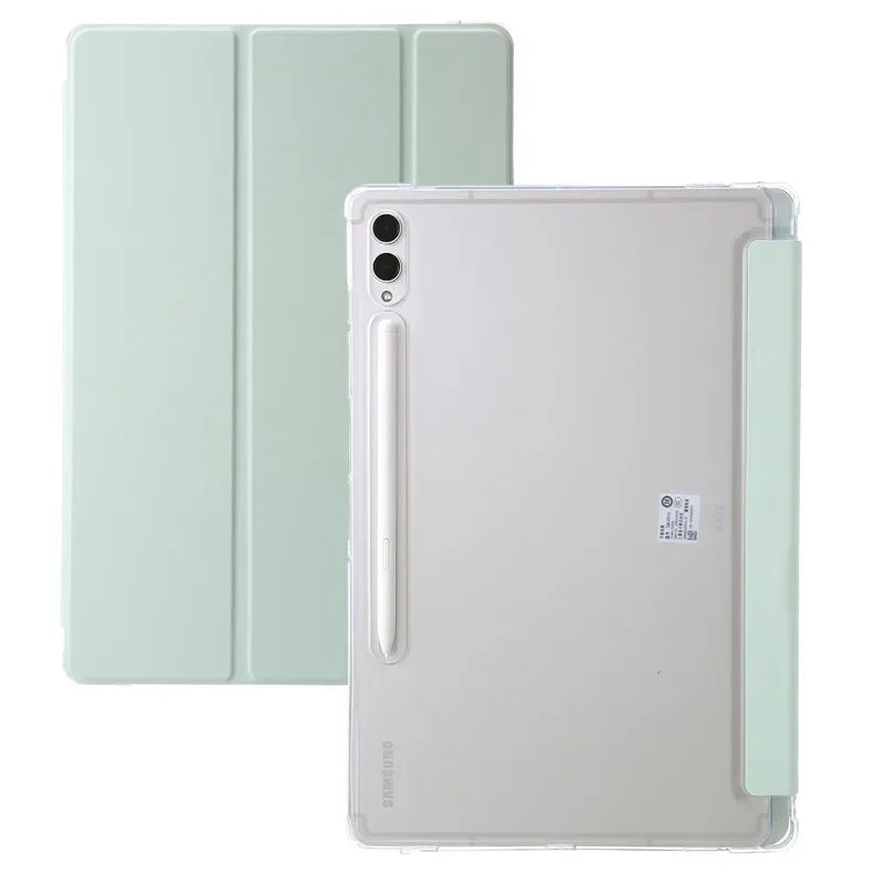 For Samsung Tab S7 FE S8 S10 S9 Plus Case with Pencil Holder Trifold Acrylic Clear Back Hard Cover For Galaxy Tab S9 FE S8 Case