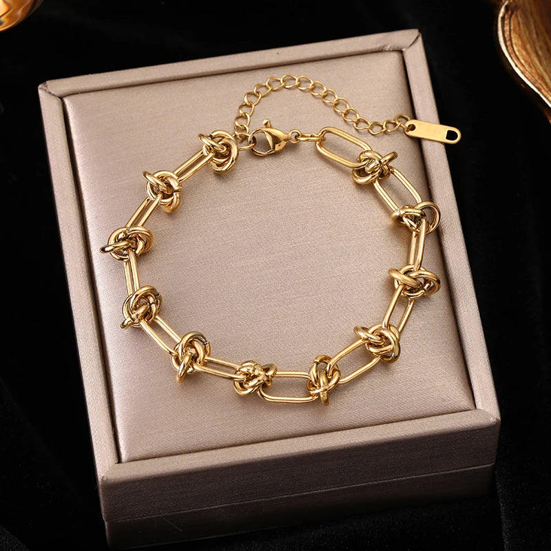 EILIECK 316L Stainless Steel Gold Color Bracelet for Women Simple Style Link Chain Bangle Trendy Fashion Non-fading Jewelry Gift