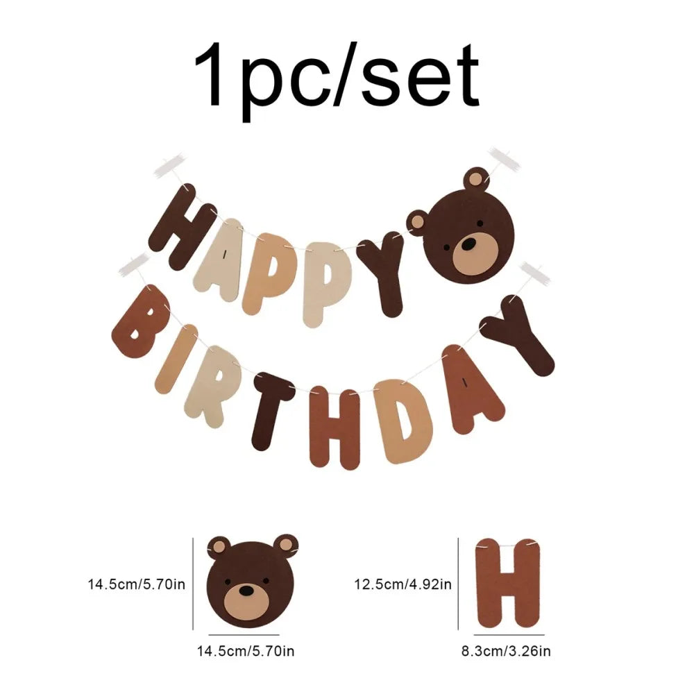 1 Set Of Brown Bear Birthday Banner, Party Decoration Banner, Non-woven Birthday Letter Banner