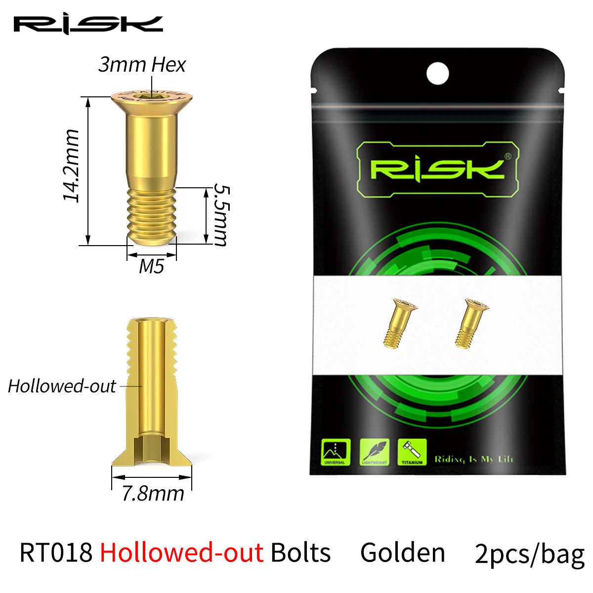 Risk 2pcs M5*14.2mm Bike Rear Derailleur Jockey Wheel Screws Titanium Bolts MTB Road Pulley Guide Wheel Fixed Bolts Accessories