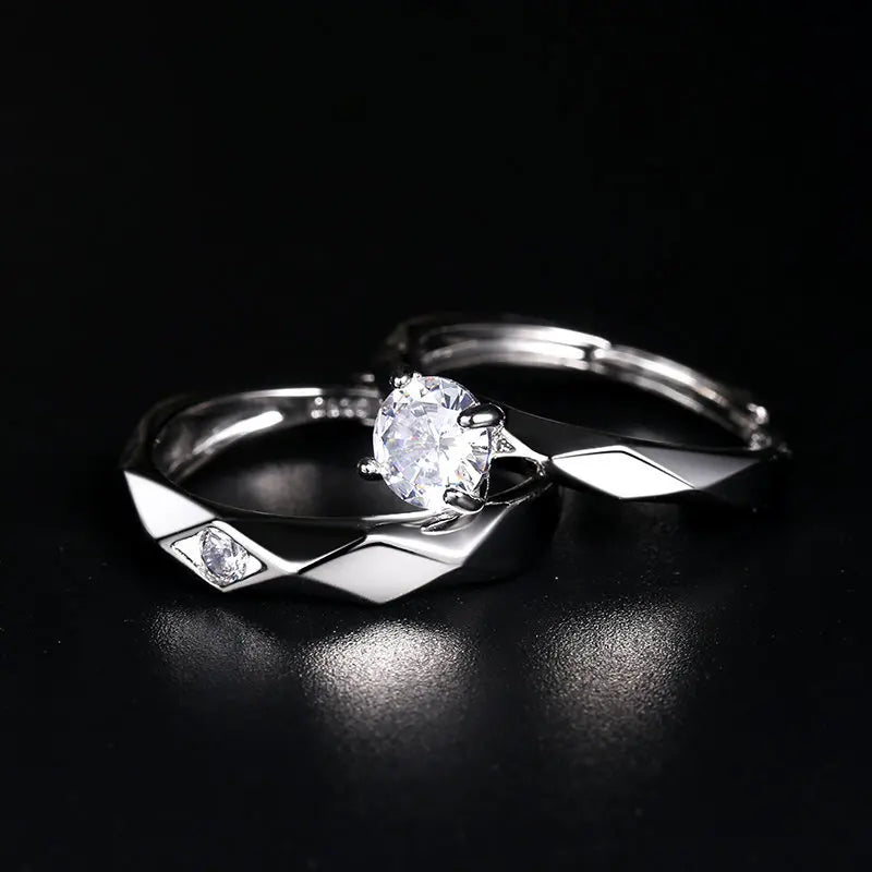 Luxury Crystal Angel Demon Couple Rings for Women Men Romantic Fashion Wings Design Adjustable Engagement Ring Wedding Jewelry