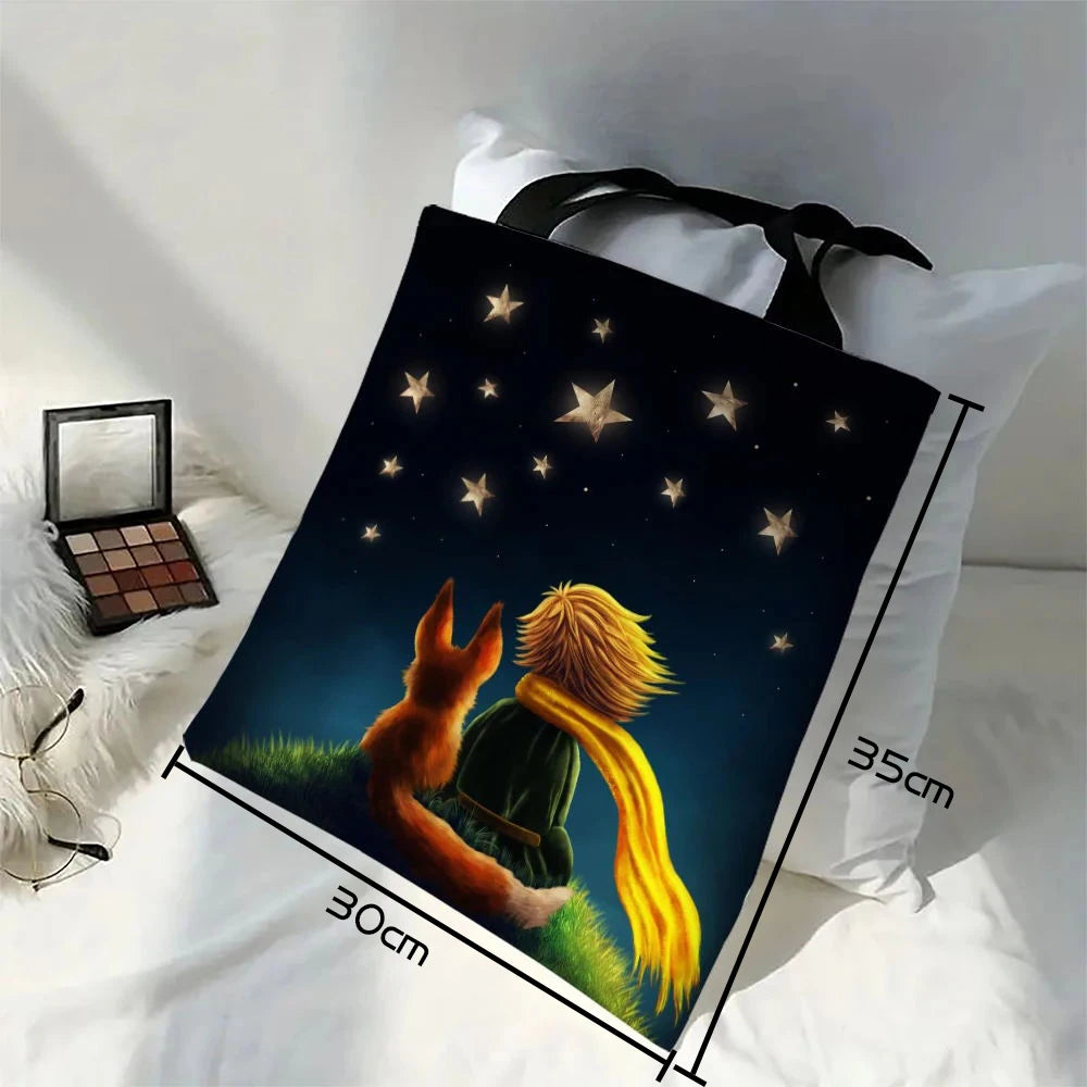 Linen Bag The Little Prince Series Print Lightweight Shoulder Bag Versatile Shopping Bag Holder Handbag