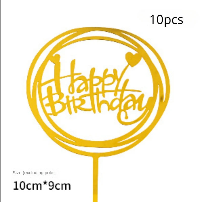 10pcs Multiple Styles Happy Birthday Cake Topper black Gold Cake Toppers Baby Shower Cake Birthday Party Cake Flag Decorations