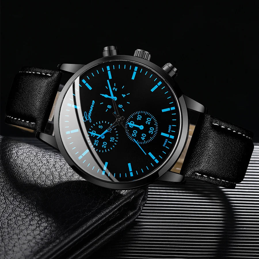 3PCS Fashion Men Business Watches Casual Leather Band Analog Male's Quartz Watch Necklace Bracelet Set Relogios Masculino