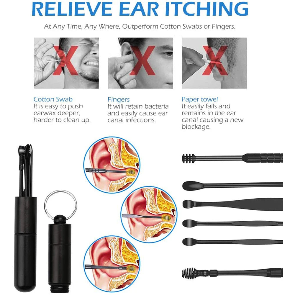 7Pcs ABS+tainless Steel Earpick Ear Cleaner Spoon Ear Care Cleaning Tool Ear Wax Removal Kit Ear Wax Ear Wax Removal Tool