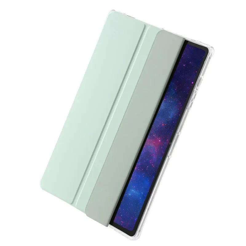For Samsung Tab S7 FE S8 S10 S9 Plus Case with Pencil Holder Trifold Acrylic Clear Back Hard Cover For Galaxy Tab S9 FE S8 Case