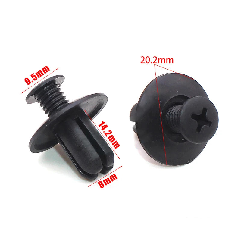 100pcs 8mm Plastic Rivets Fasteners Screw Car Bumper Fender Black Rivet Car Fastener Clips For Toyota Focus Kia Nissan Yamaha