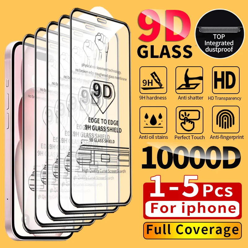 2-4Pcs 9D Screen Protector For iPhone 16 15 14 13 12 11 Pro Max Protective Glass For iPhone XR XS Max Full Cover Tempered Glass