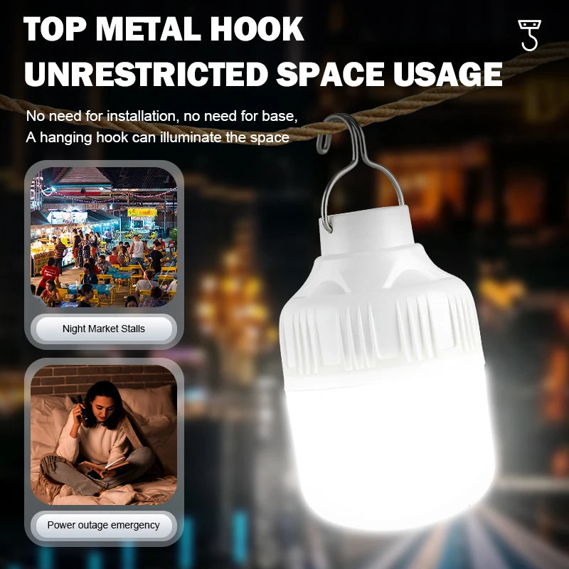 Outdoor USB Rechargeable LED Lamp Bulbs High Brightness Emergency Light Hook Up Camping Fishing Portable Lantern Night Lights